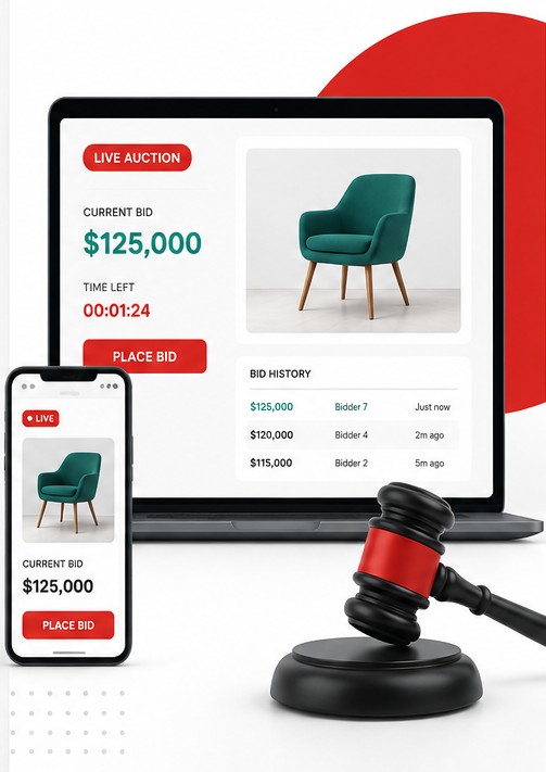 Auction management software for live bidding, lot control, and auction house operations